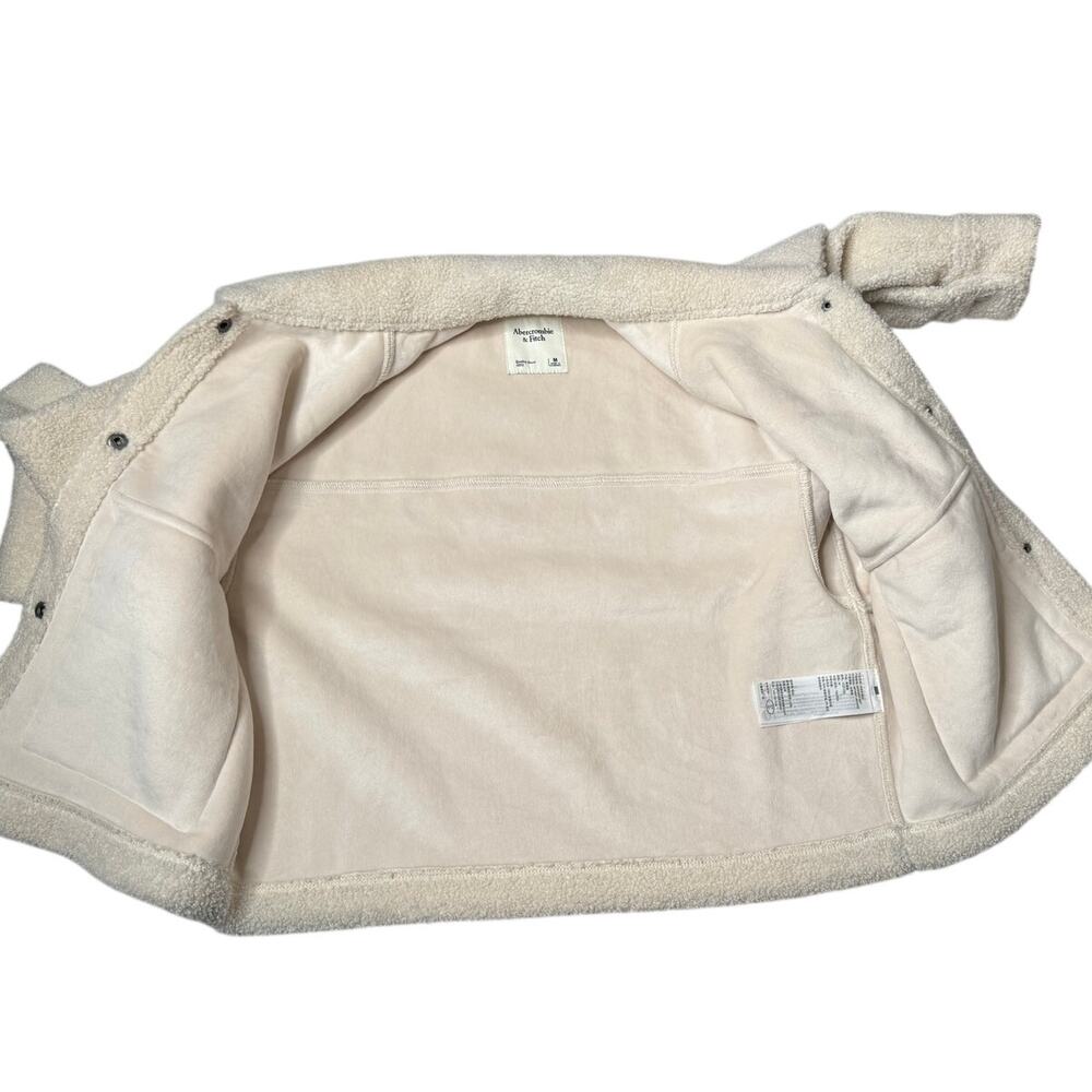 Abercrombie & Fitch Cropped Sherpa Fleece Teddy Jacket Shacket Cream Medium - Picture 6 of 12